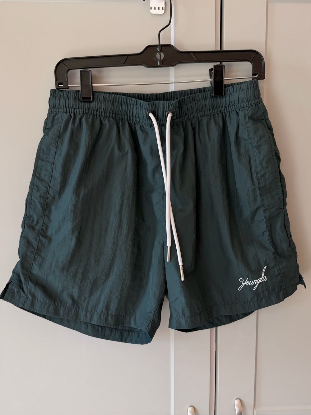 YoungLA 1016 Crinkle Shorts Jungle Green Men’s Size S Nylon Athletic Gym